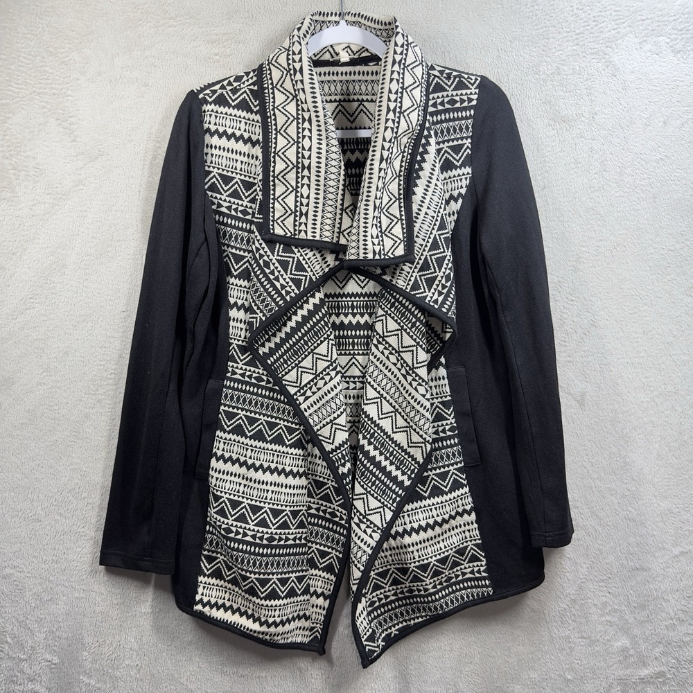 En Crème Open Front Cardigan Sweater Women's M Shawl Collar Aztec‎ Tribal Print